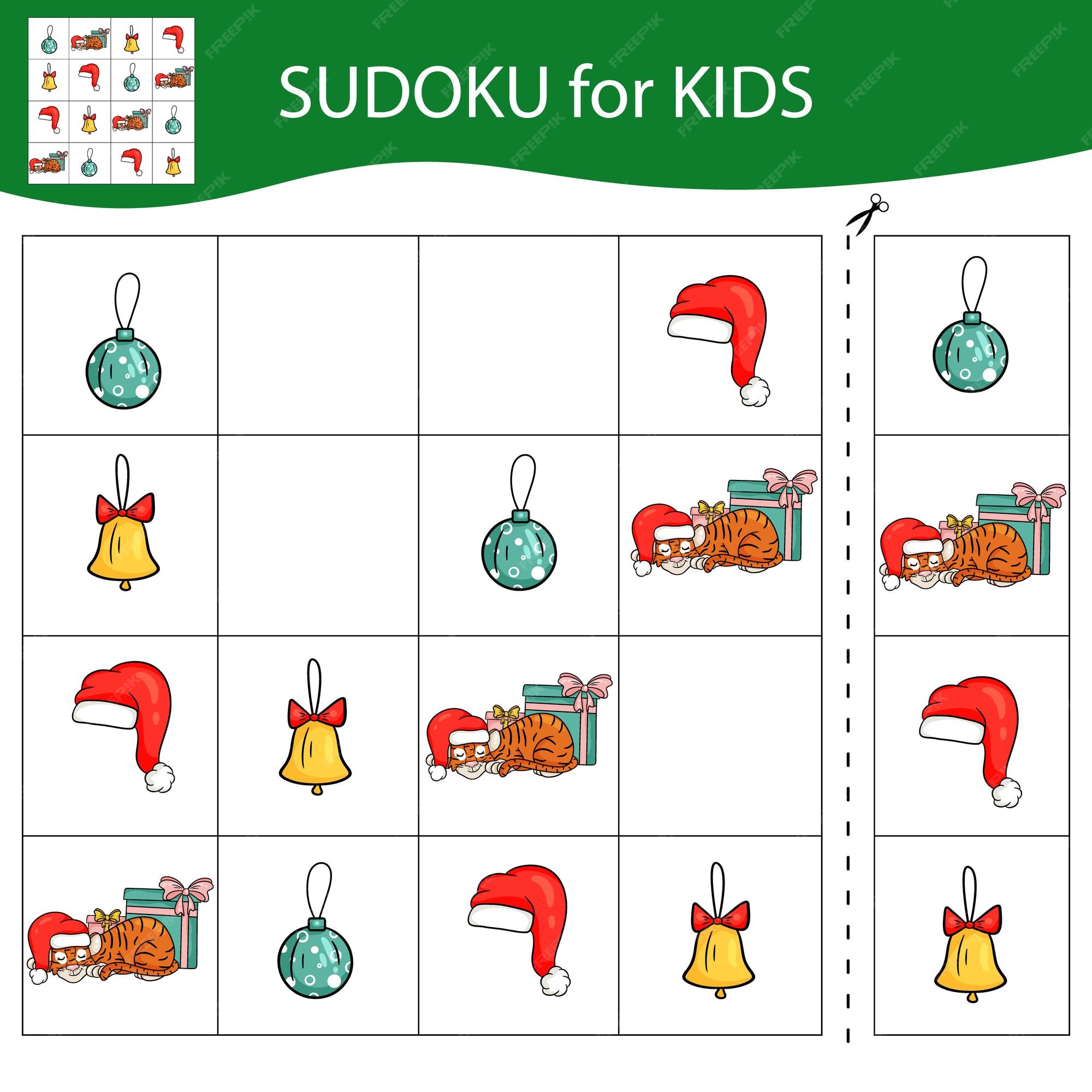 jogo de sudoku para crianças com fotos. feliz Natal e Feliz Ano