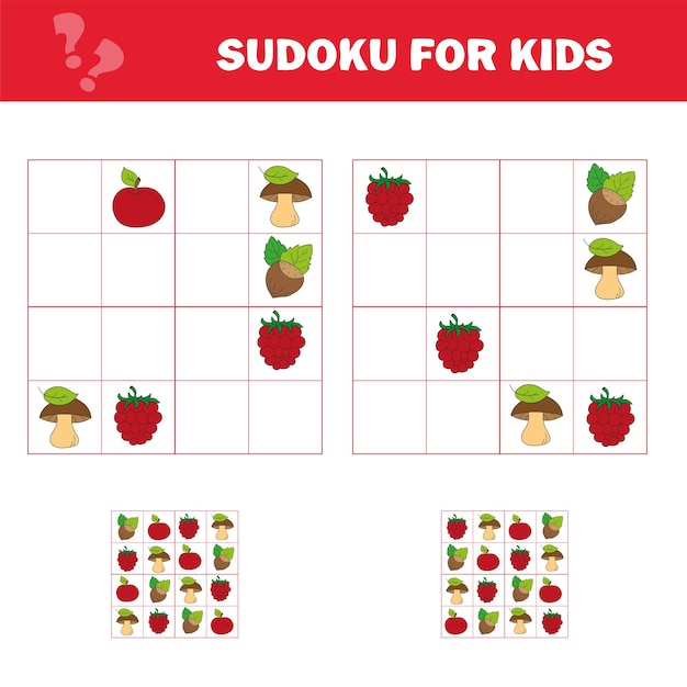 Jogo de sudoku para crianças com fotos. folha de atividades para crianças. estilo de desenho animado. jogo de puzzle para crianças e bebês. treinamento de pensamento lógico.