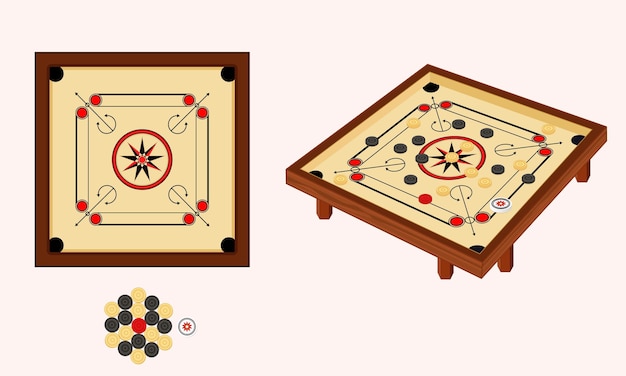 Vetor jogo de tabuleiro carrom com dois ângulos diferentes