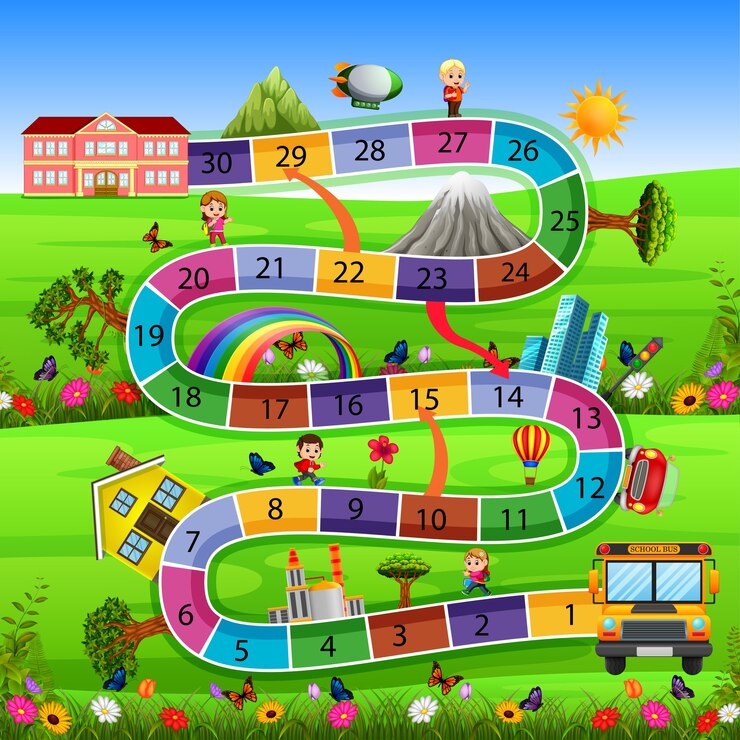 Vetor jogo de tabuleiro com de volta ao fundo da escola