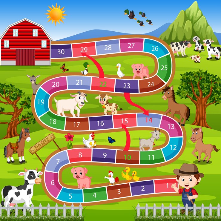 jogo de tabuleiro com um fundo de fazenda