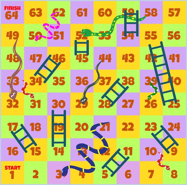 Jogo de tabuleiro snakes and ladders, educação matemática para