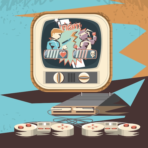 Vetor jogo de vídeo retrô com tv vector design ilustração