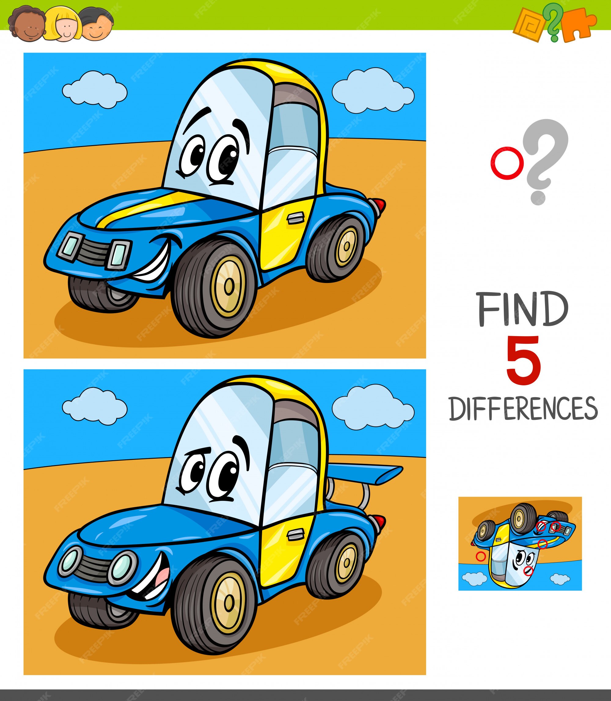 Jogo de diferenças para crianças com carro de desenho animado