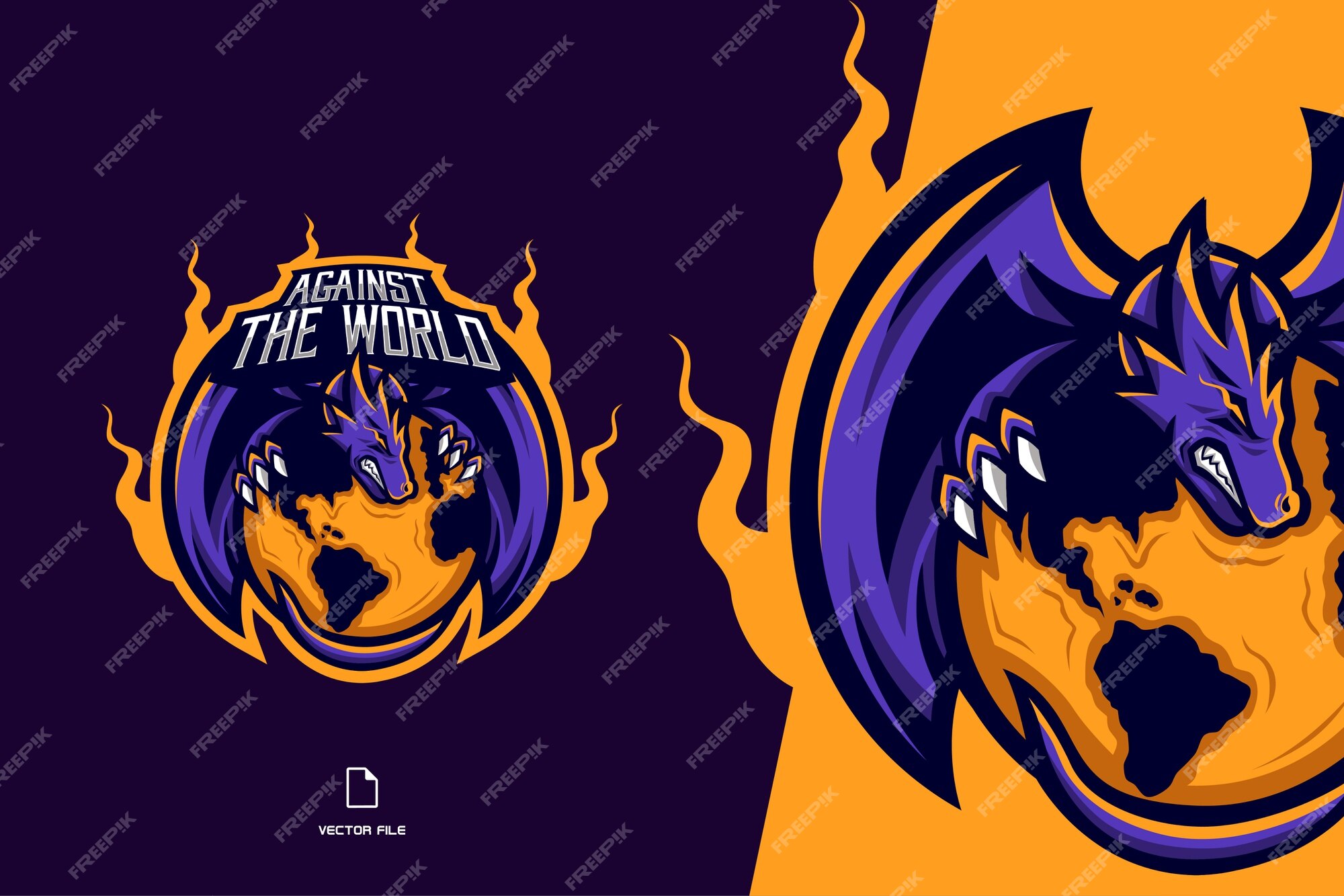 Jogo do logotipo do mascote do dragão roxo para ilustração da equipe  esportiva e esport