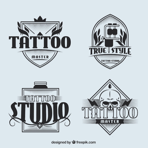 Jogo dos logotipos estúdio de tatuagem no estilo do vintage