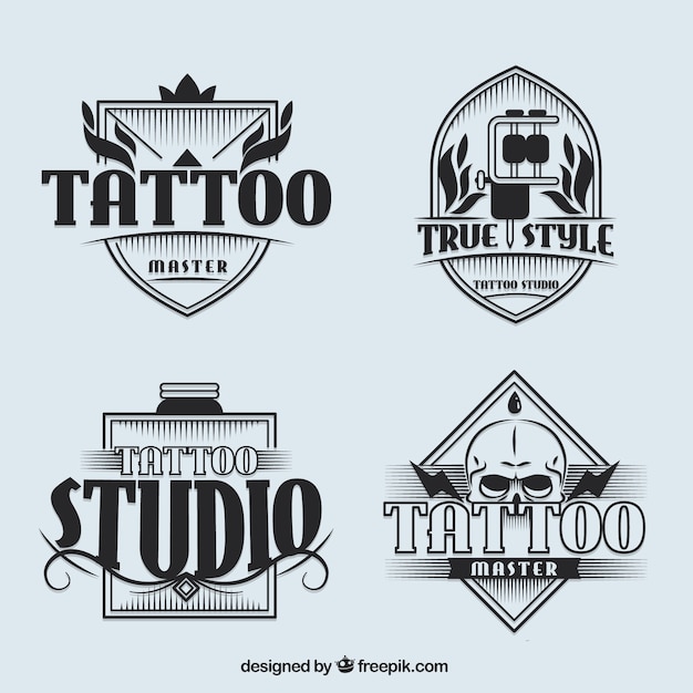 Vetor jogo dos logotipos estúdio de tatuagem no estilo do vintage