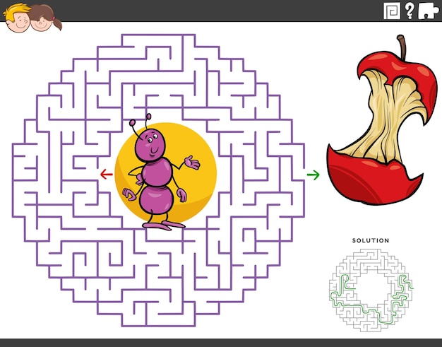 Jogo de labirinto com aluno de tartaruga de desenho animado indo para a  escola