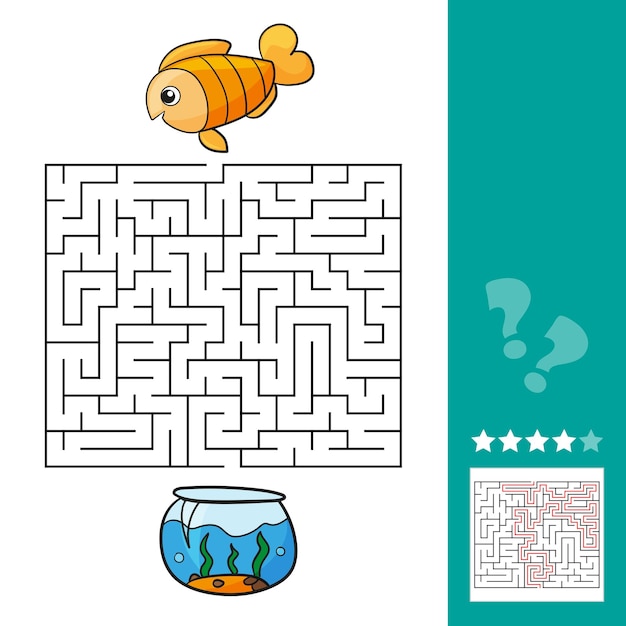 Jogo educacional de labirinto de peixes bonitos. ilustração em vetor de jogo educativo labirinto com peixes bonitos dos desenhos animados para crianças - com solução - ajude os peixes a voltar para o aquário