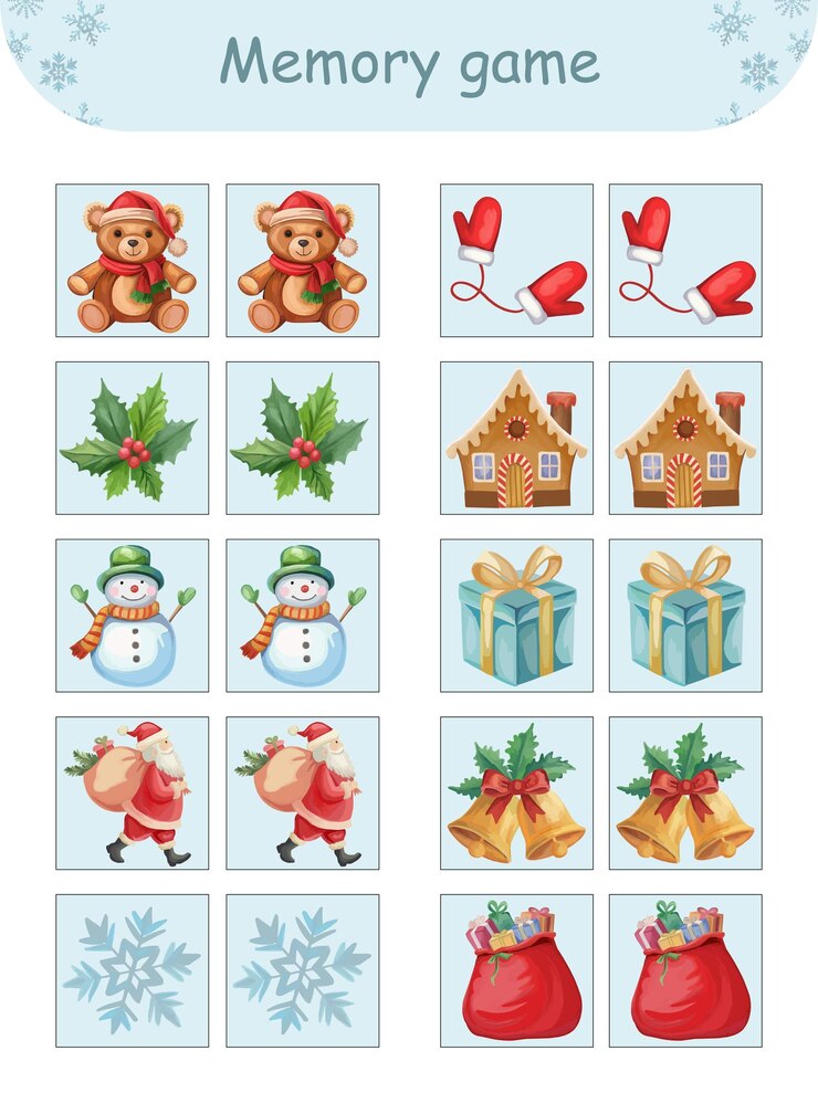 Vetor jogo educacional de natal de memória atividade para crianças pré-escolares e crianças pequenas presente de papai noel com luvas de urso