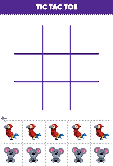 Jogo educacional para crianças jogo da velha com papagaio de
