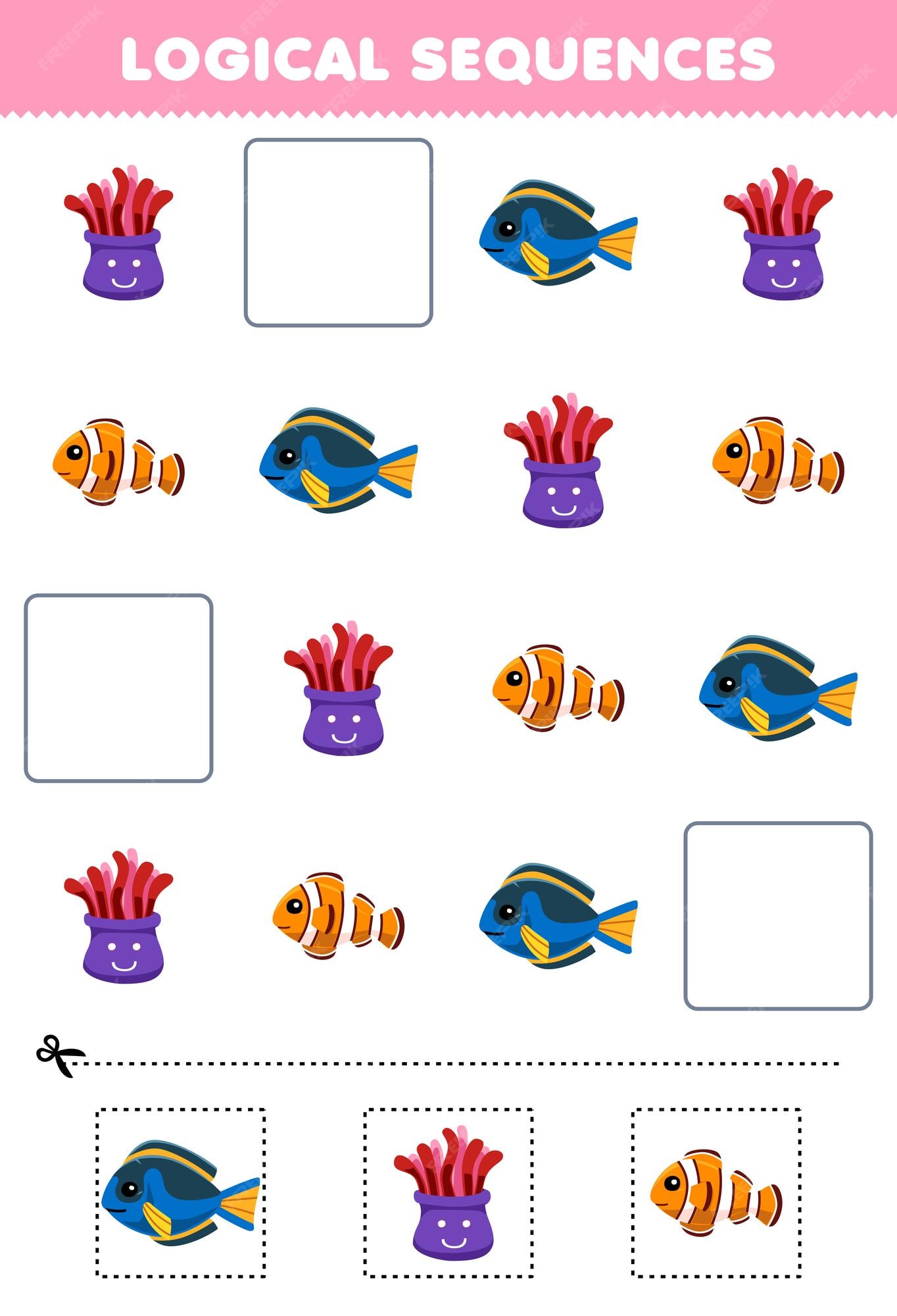 Jogo de memória com peixes de desenhos animados. Um vetor imagem