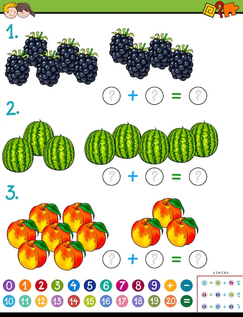 Jogo educativo de adição de matemática com frutas