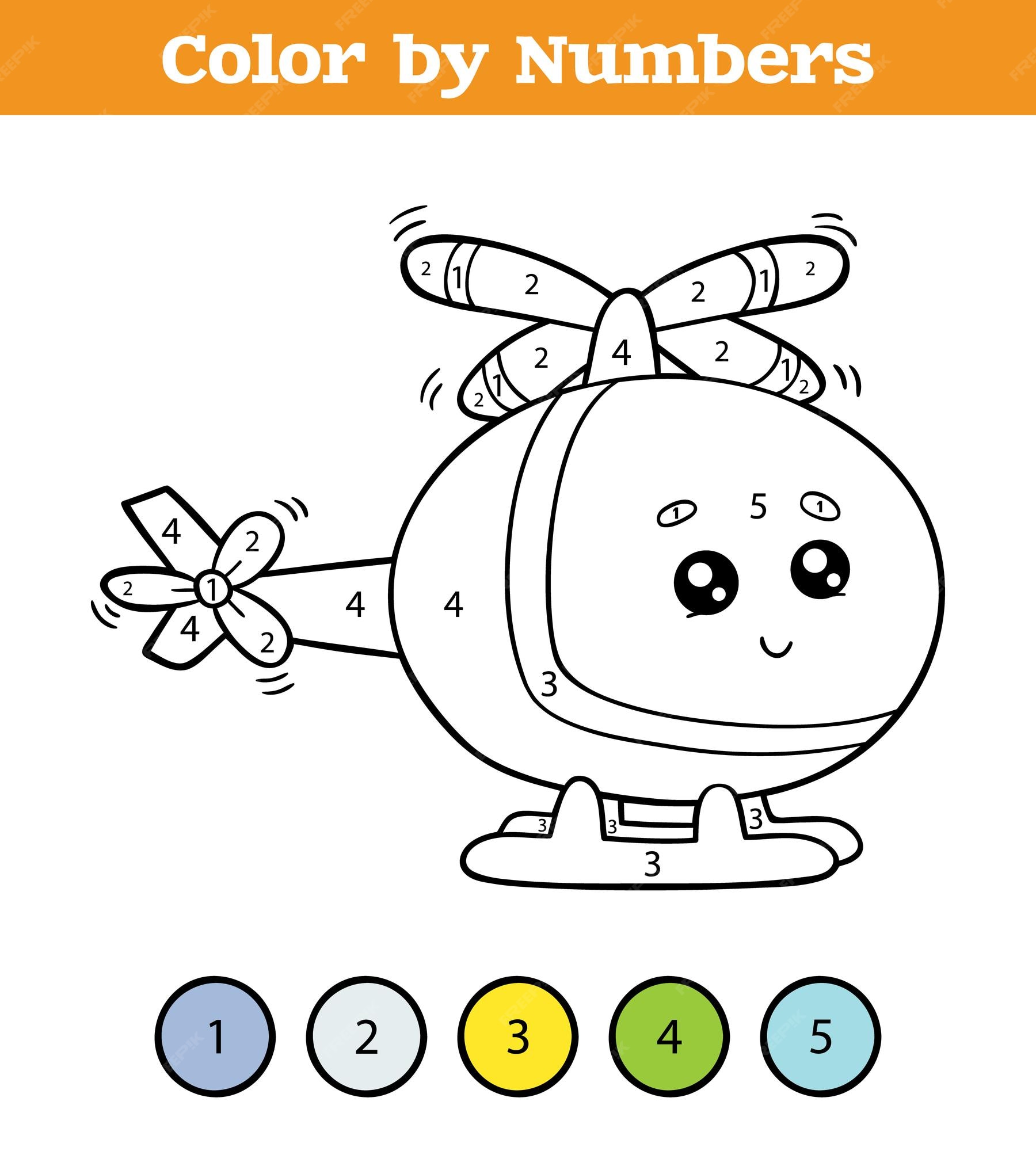 Jogo educativo de colorir engraçado por números com helicóptero de