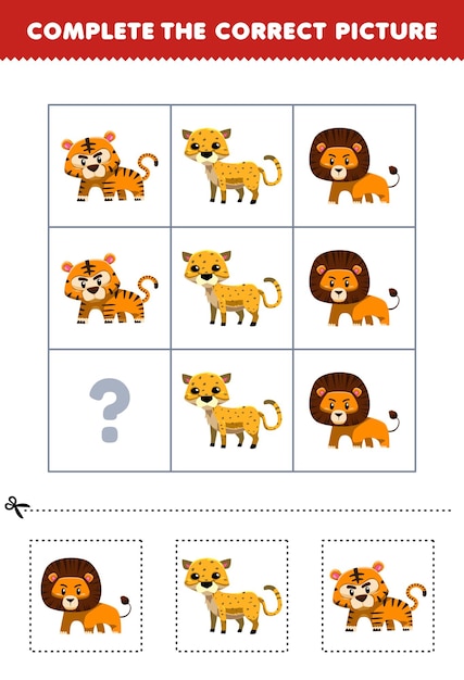 Jogo de educação para crianças sudoku fácil para crianças com folha de  trabalho animal para impressão de leão de chita de desenho animado bonito