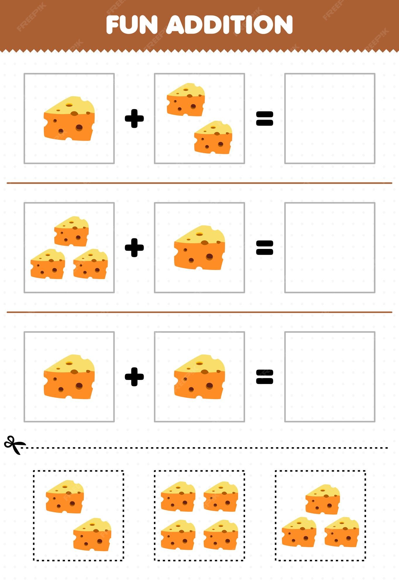 Jogo educativo para crianças cortado e colado com bolo de comida de desenho  animado