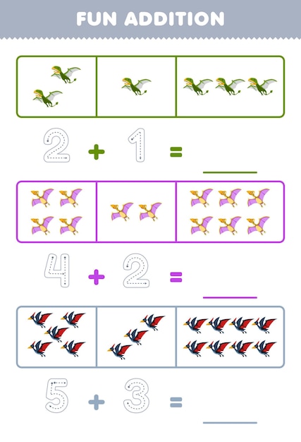 jogo de educação para crianças além de diversão contando a planilha de  fotos de tiranossauros de dinossauros pré-históricos de desenhos animados  fofos 9971844 Vetor no Vecteezy