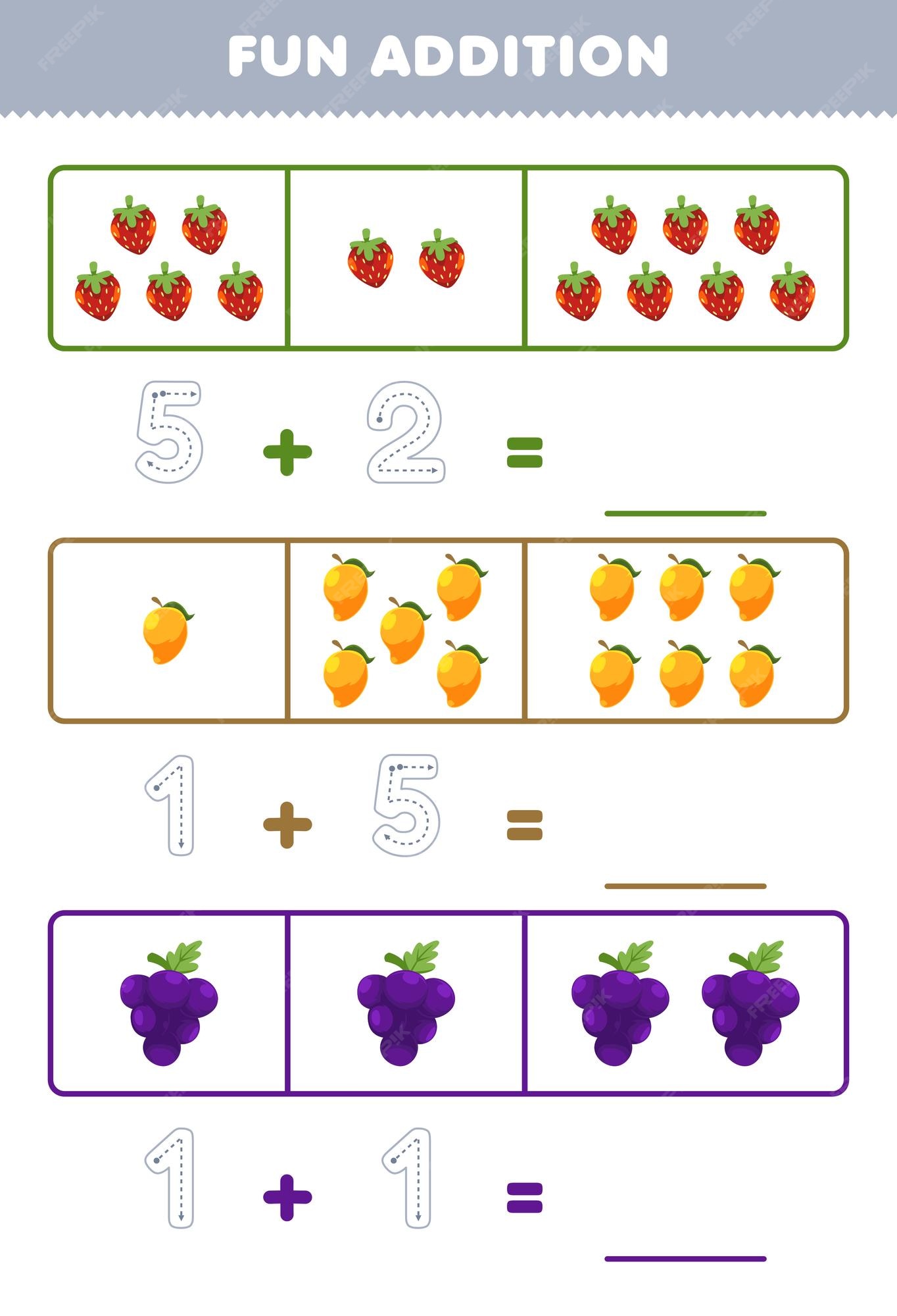 Conte A Quantidade De Frutas Kawaii Fofas. Planilha Educacional