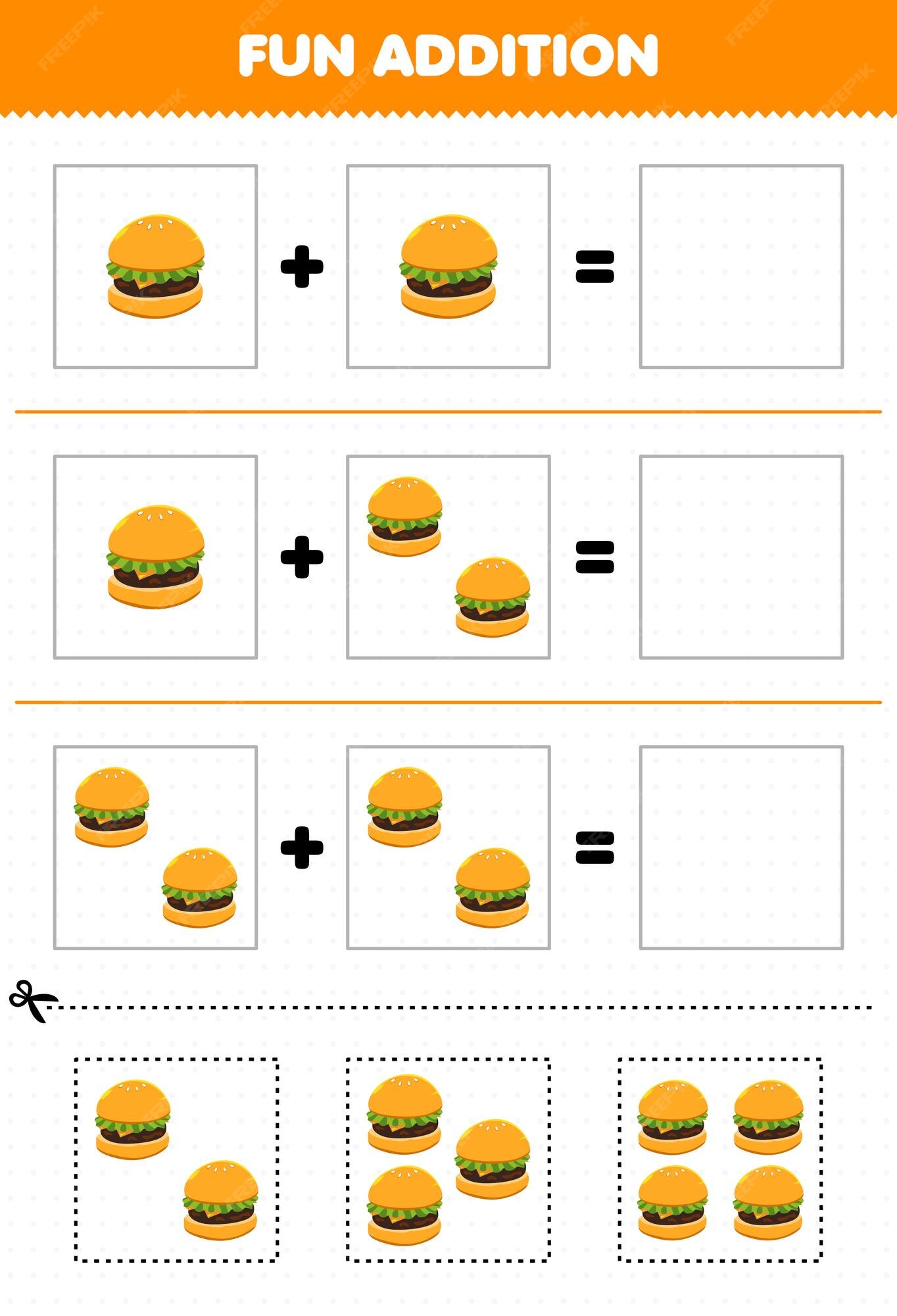 jogo educativo para crianças cortar e colar partes cortadas de batatas  fritas de hambúrguer de comida de desenho animado fofo e colá-las planilha  imprimível 9467728 Vetor no Vecteezy