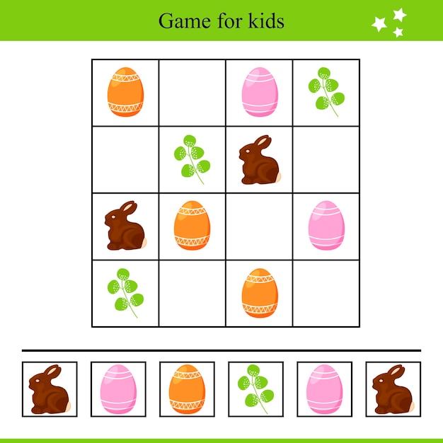 Jogo educativo para crianças com elementos de páscoa