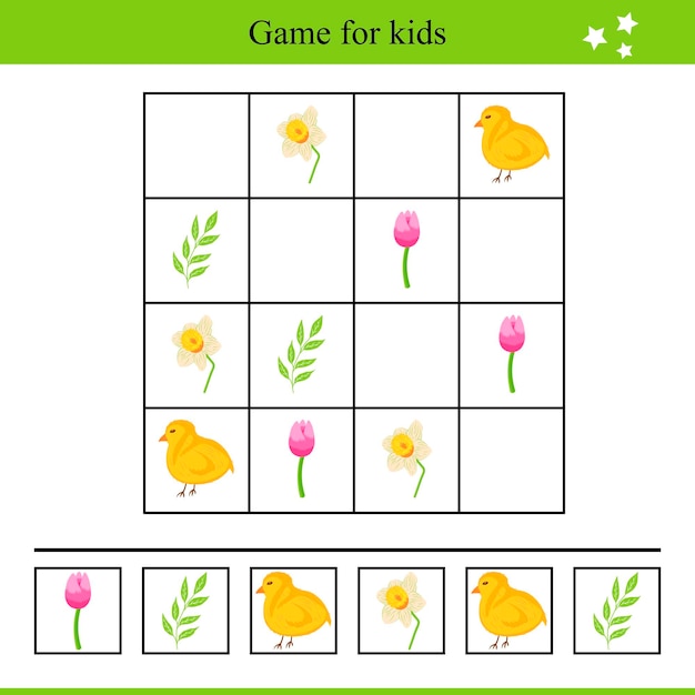 Vetor jogo educativo para crianças com elementos de primavera