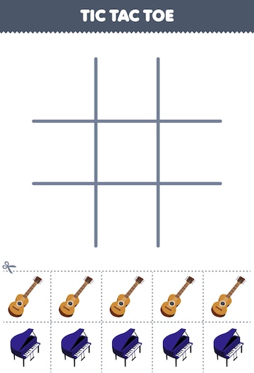 Jogo de educação para crianças conte quantos desenhos animados piano harpa  teclado guitarra e escreva o número na planilha de instrumento de música  imprimível caixa