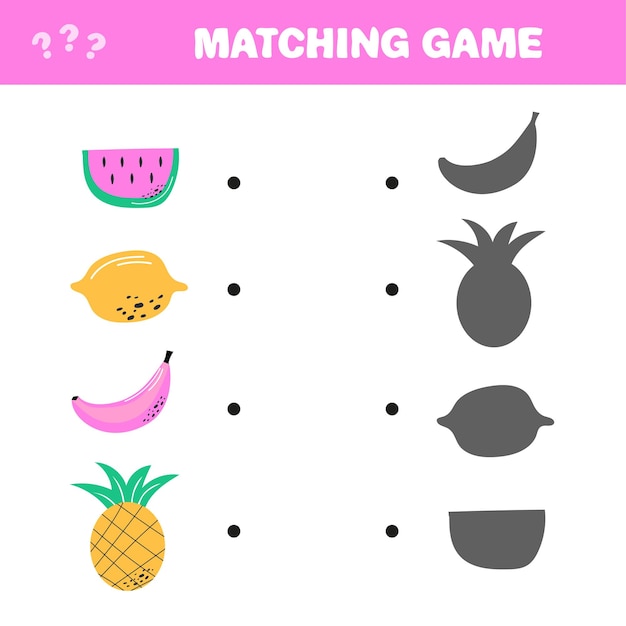 Jogo educativo para crianças encontre a sombra certa atividade infantil com frutas