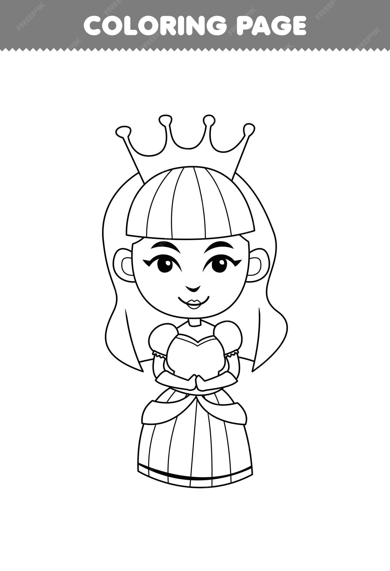 Jogo educativo para crianças, página para colorir da linda rainha dos  desenhos animados, princesa linha arte, folha de trabalho para impressão de  halloween