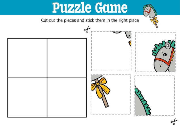 jogo educativo para crianças para cortar e colar peças com cavalo doodle