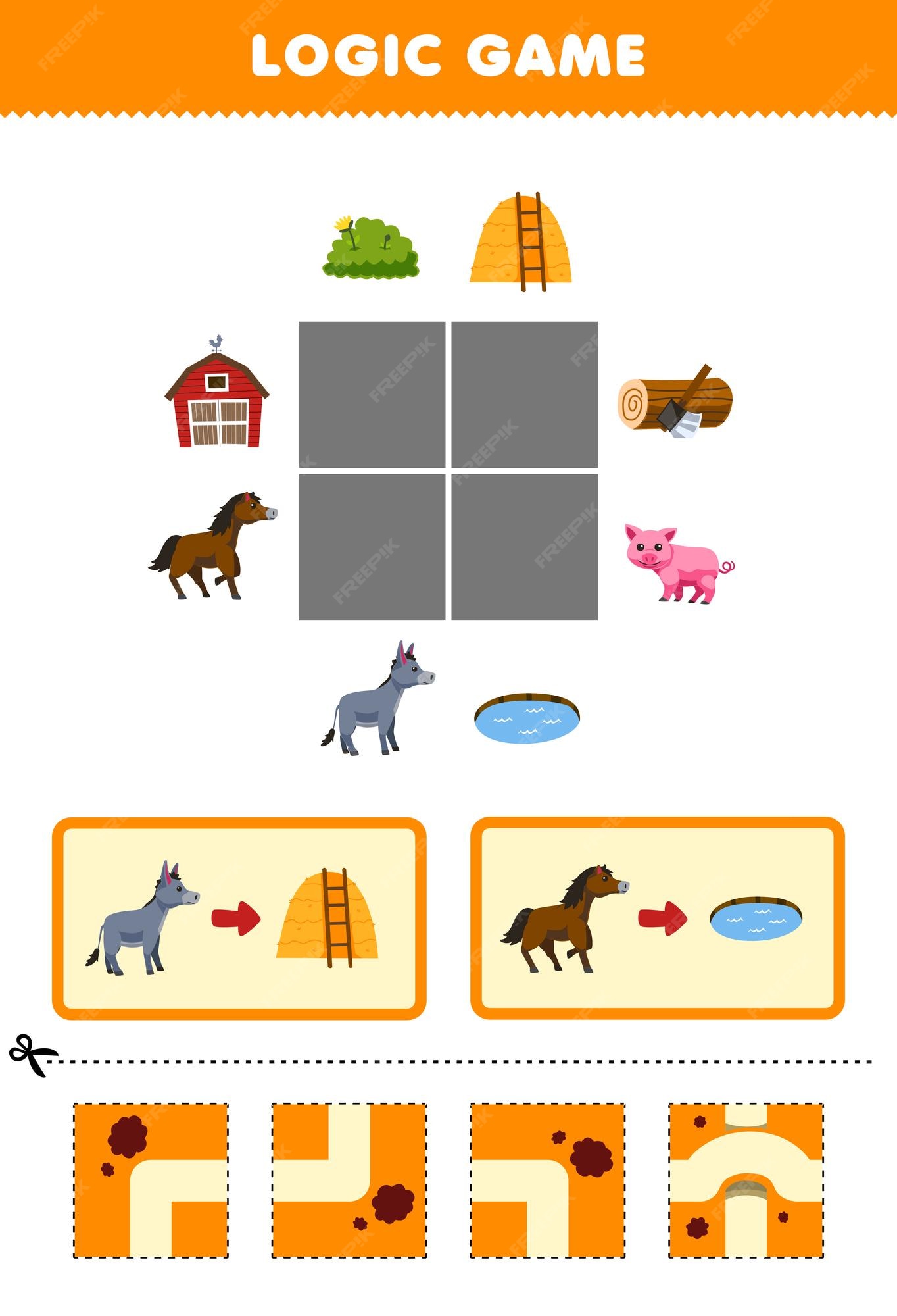 Aprendendo números 15 cavalo fofo animal de fazenda corte e jogue planilha  de educação jogo para crianças página de atividade colorida quebra-cabeça  para crianças riddle para pré-escola ilustração vetorial estilo coon