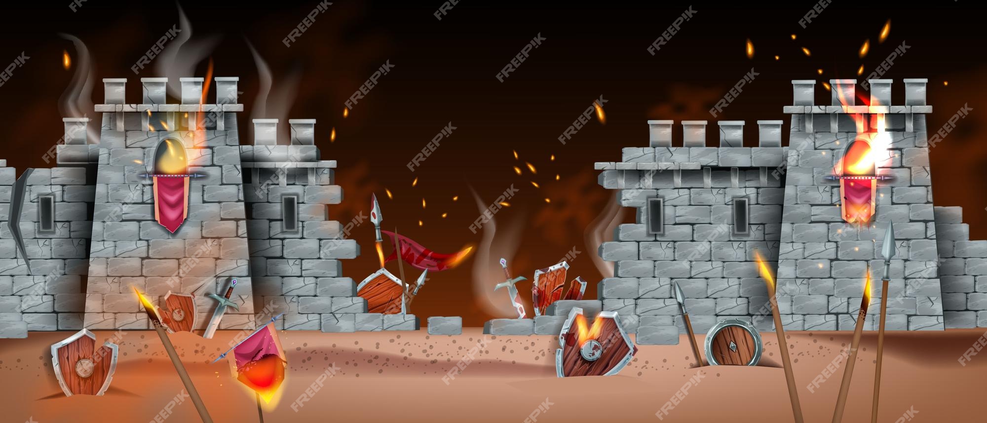 Jogo medieval batalha fundo vetor campo de batalha guerra paisagem