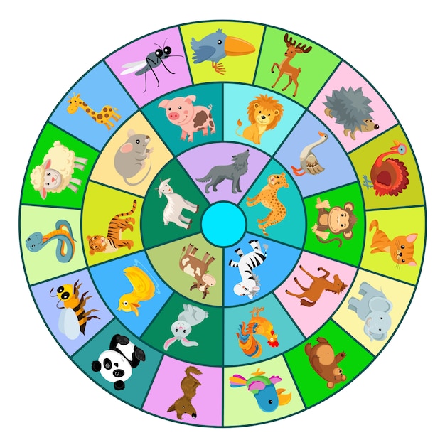 Jogo n círculo com animais.