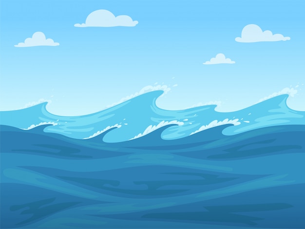 Jogo sem costura do mar. Superfície líquida azul do oceano ou rio 2d paisagem perfeita