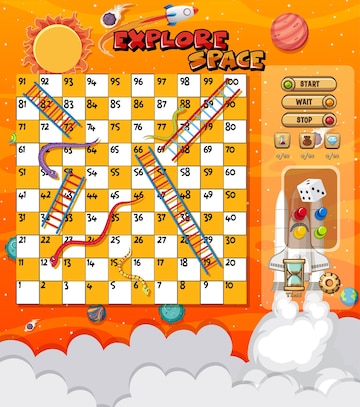 Jogo snake ladder no tema explorar o espaço