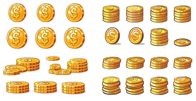 Jogo ui moedas de ouro fases de rotação pixel jogo dinheiro quadros animados ilustração