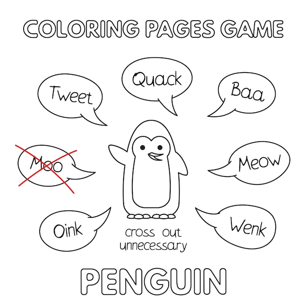 Vetor jogos de aprendizagem de pinguins engraçados páginas de livros de colorir vetoriais para crianças