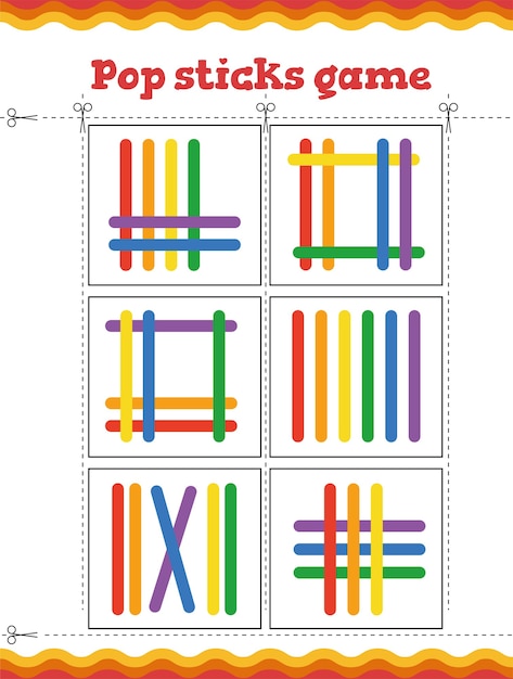 Jogos de educação de crianças com varas pop. planilha de pré-escola ou jardim de infância.