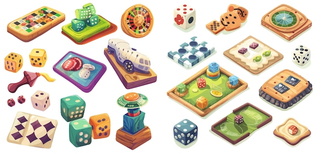 Jogos de mesa de bingo e dados Vector conjunto isolado de atividades de jogo Ilustração do tabuleiro