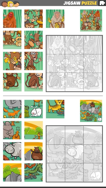 Jogos de quebra-cabeça com personagens de animais de desenho animado