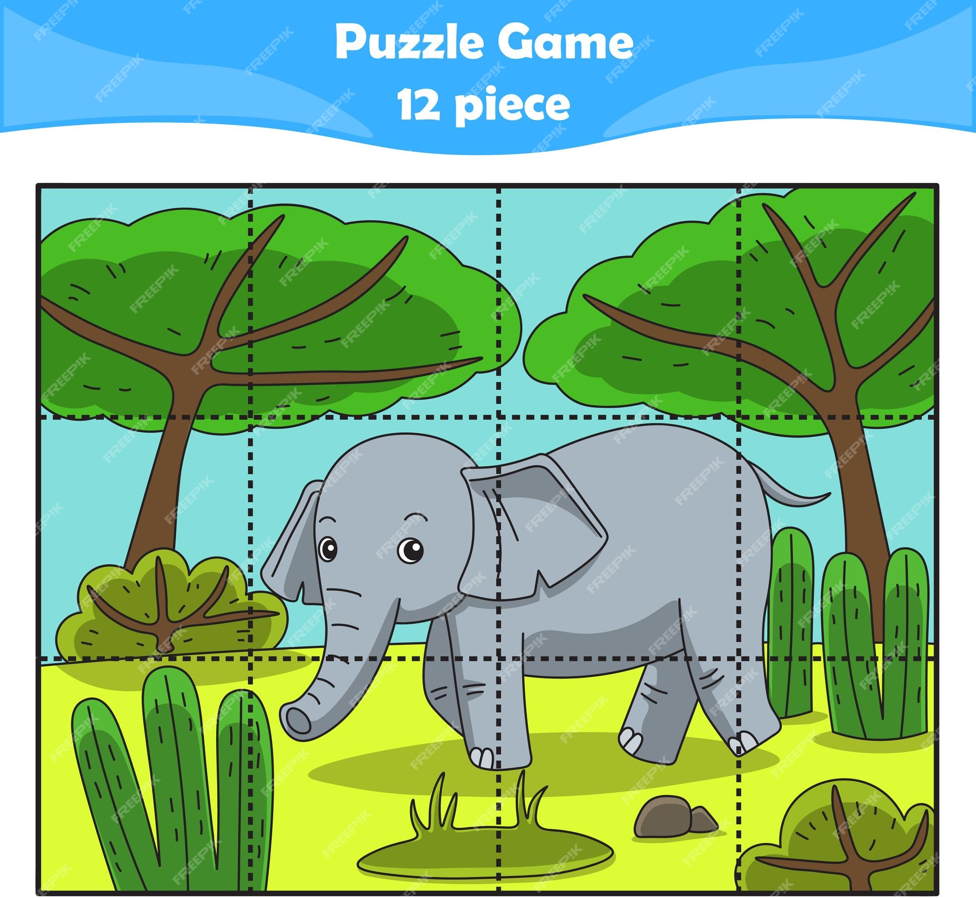 jogo de papel educativo fácil para crianças. quebra-cabeça infantil simples  com cabeça de elefante engraçada 4651489 Vetor no Vecteezy