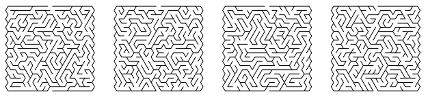 Jogos infantis conjunto de labirintos quadrados com células triangulares quebra-cabeças e jogos para o desenvolvimento da inteligência em crianças e adultos vetor