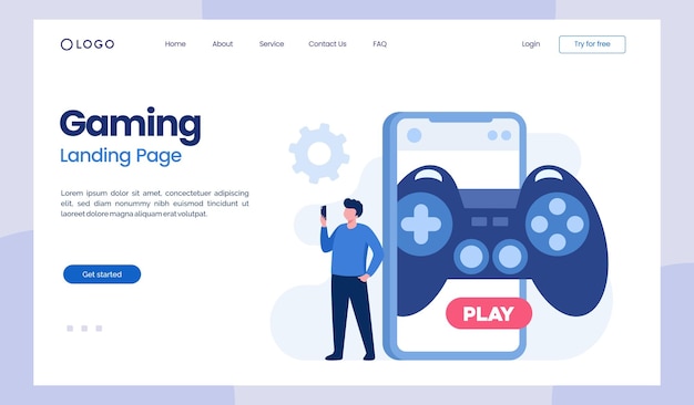 Jogos online com gadget gamer videogame esport Entretenimento modelo de página de destino de ilustração vetorial plana