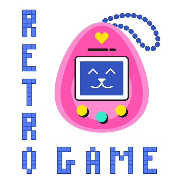 Vetor jogos retrô 90x, 80x. jogo eletrônico de tamagotchi. um console de jogos ácido brilhante. infantil nostálgico