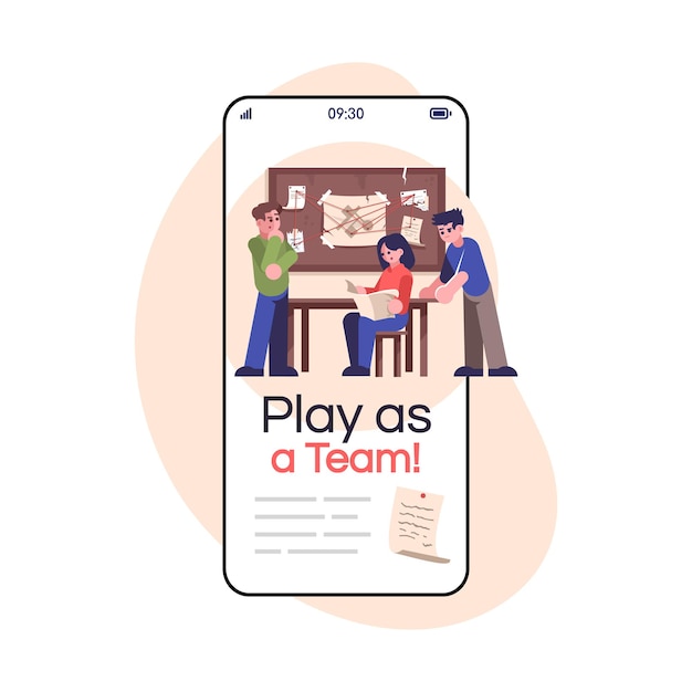 Jogue como a mídia social da equipe poste a tela do aplicativo para  smartphone. jogo de