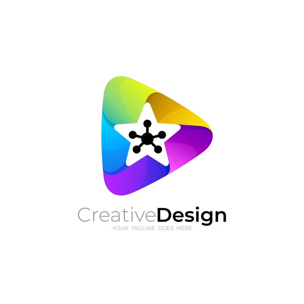 Vetor jogue logotipos coloridos em 3d com combinação de design de estrelas