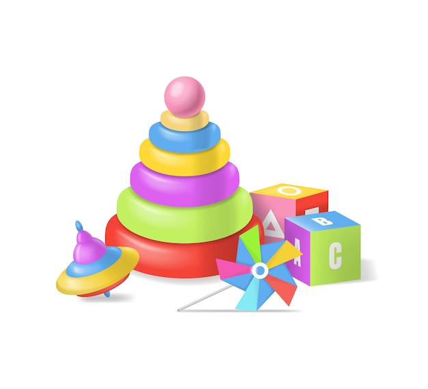 Joguinhos 3D detalhados realistas para bebês Vector