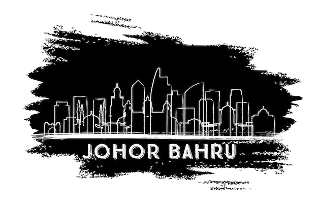 Johor bahru malaysia city skyline silhueta desenhada à mão esboço johor bahru cityscape com marcos