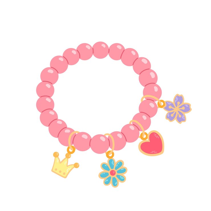 Jóias infantis. Desenho animado de pulseira de miçangas coloridas para crianças isoladas em branco.