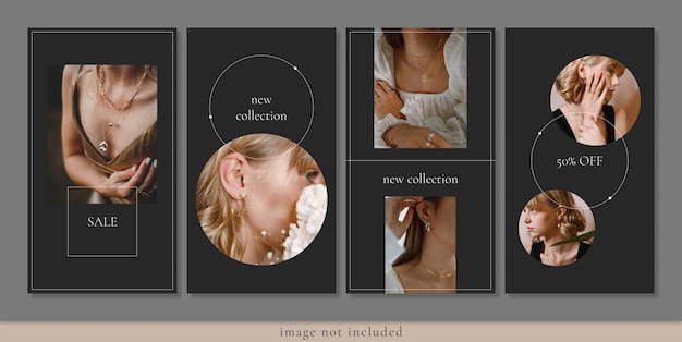 Vetor jóias instagram stories modelo mídia social coleção preta