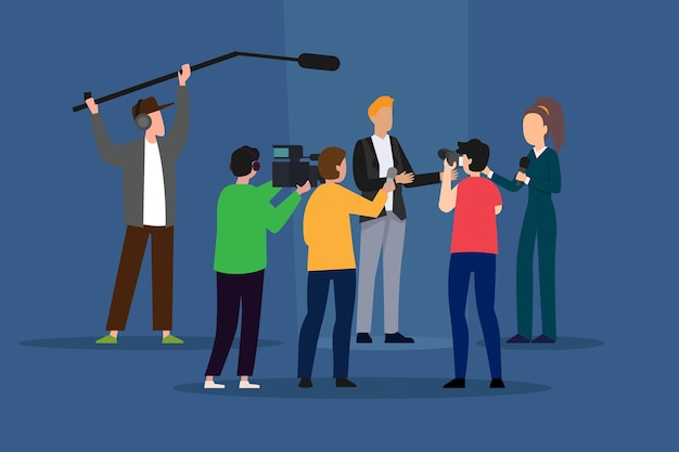 Jornalistas e repórteres a fazerem entrevistas